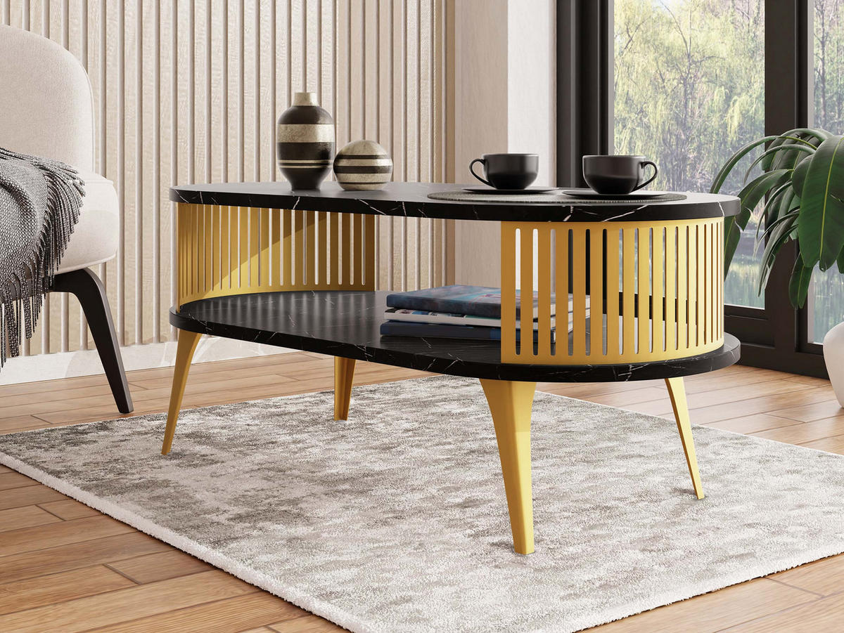 COUCHSITCH Roenni Oval Gold - Goldfarben/Schwarz, Holzwerkstoff/Metall (100/50/44cm) - MIRJAN24