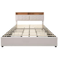 POLSTERBETT mit 4 Schubladen 160x200 cm Leinen Beige mit USB-C - Beige, Metall (160/200cm) - Meubliv