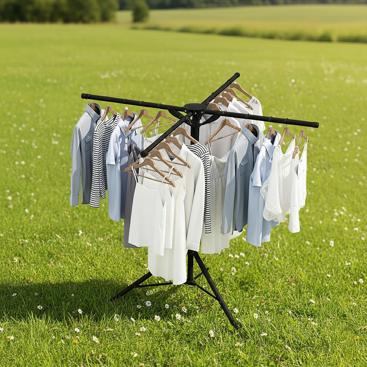 SKLADACÍ sušiak - čierna, kov/plast (125/180/125cm) - Relaxdays