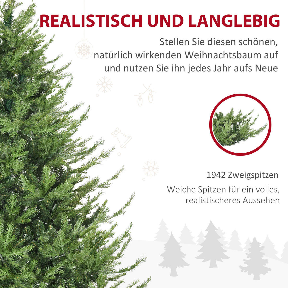 180 cm Weihnachtsbaum Künstlich Christbaum Dichte Zweige für Weihnachtsfest - Grün, Kunststoff (180cm) - HOMCOM