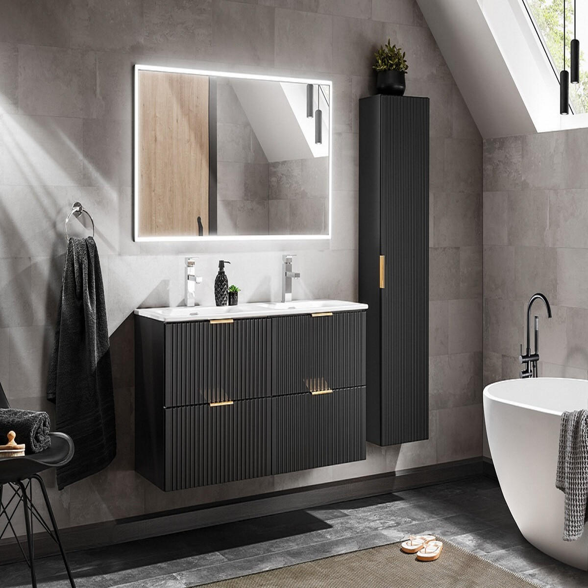 Milaros Markt Badmöbel-Set Schwarz 120x140x46 cm