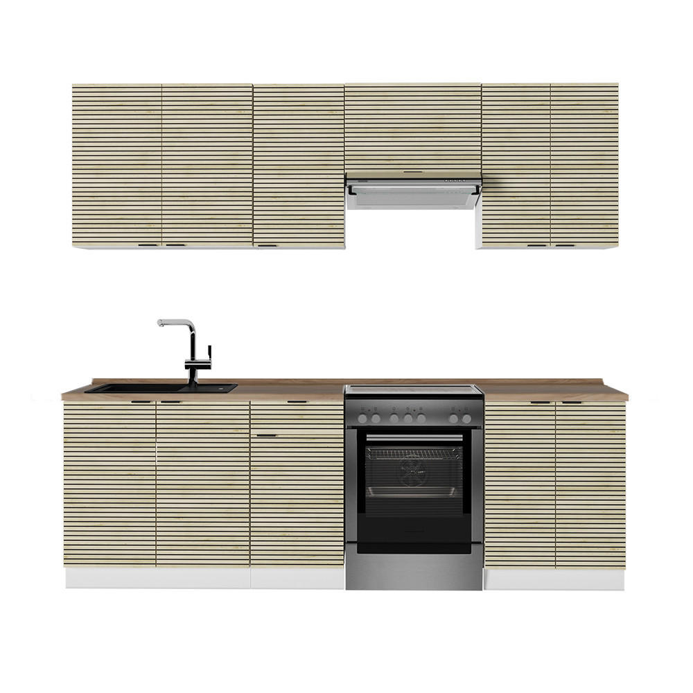 KÜCHENZEILE Fame-Line Eiche Paneel/Weiß 240 cm , AP Eiche - Hellbraun/Weiß, Holzwerkstoff (240/81.6/60cm) - Vicco