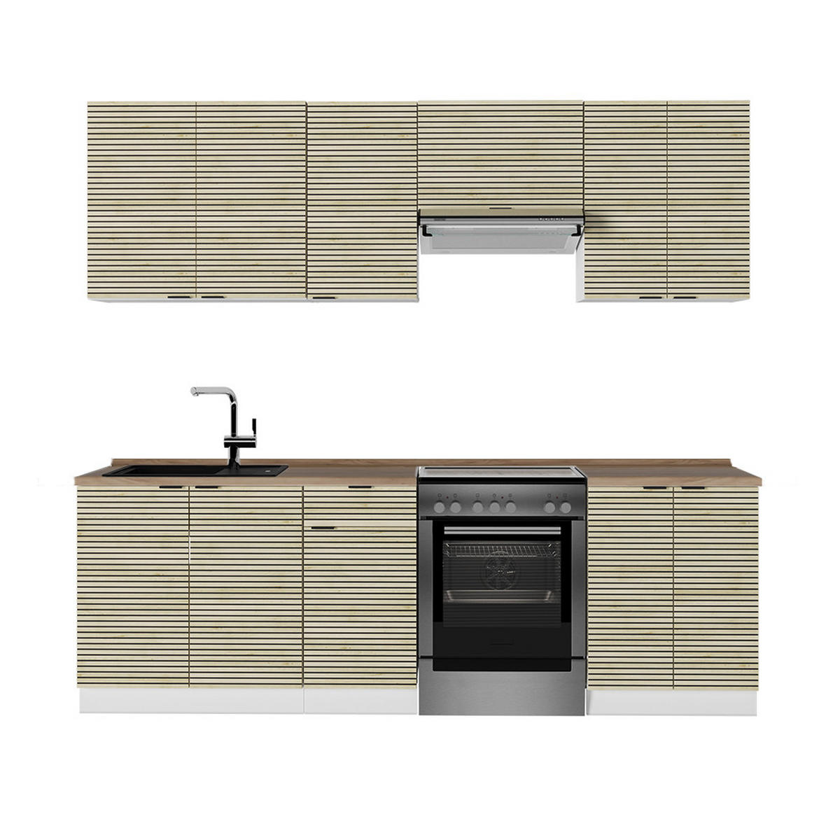 KÜCHENZEILE Fame-Line Eiche Paneel/Weiß 240 cm , AP Eiche - Hellbraun/Weiß, Holzwerkstoff (240/81.6/60cm) - Vicco