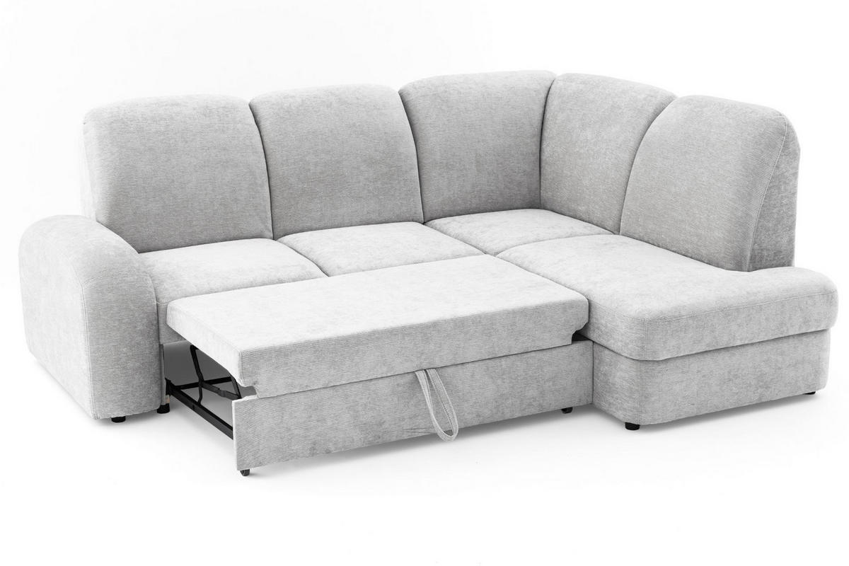 ECKSOFA VIBE L Rechts mit Schlaffunktion 129x205 Chenille Hellgrau - Hellgrau/Schwarz, Holz/Kunststoff (250/186cm) - Muffo