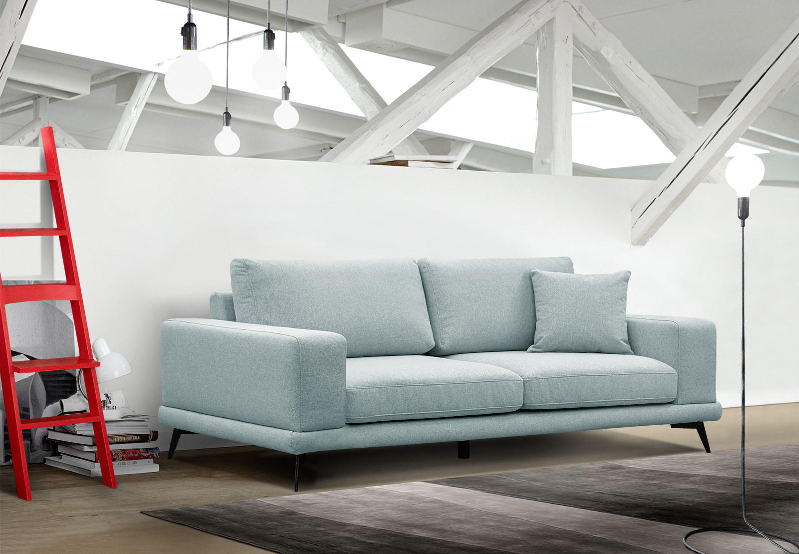 SOFA MEDIOLANE 3-Sitzer, mint - Mintgrün, Holzwerkstoff/Textil (233/87/96cm) - Courtois Laville