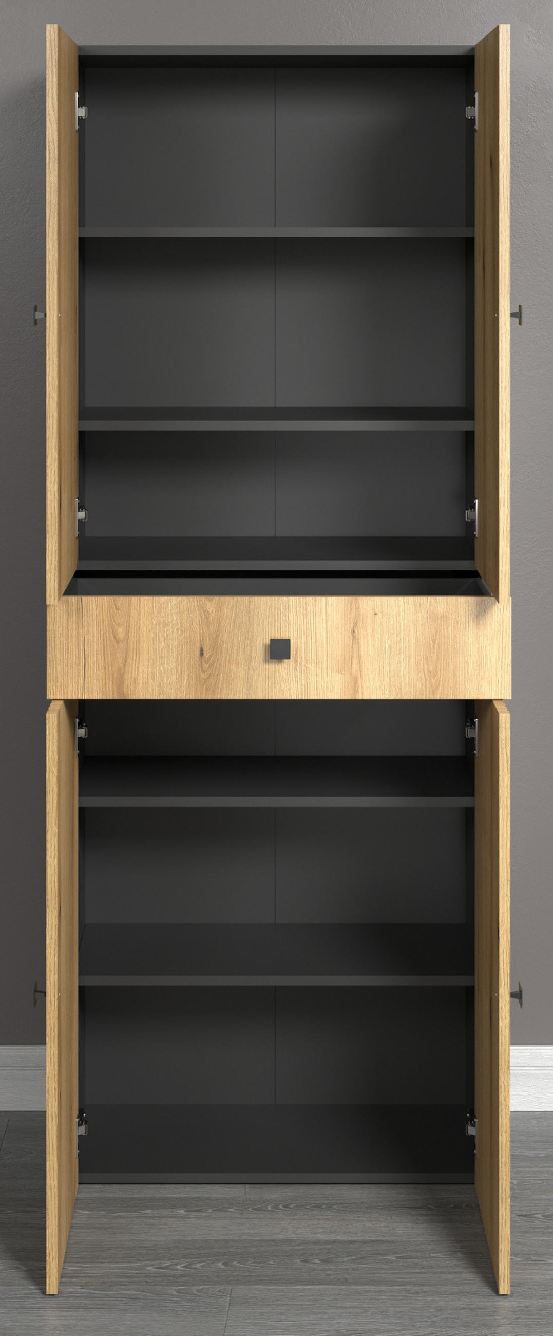 HOCHSCHRANK Evoke Eiche, grau 70 x 186 cm, Badschrank 4-türig - Eichefarben/Anthrazit, Holzwerkstoff/Metall (70/186/31cm) - Top.Furn