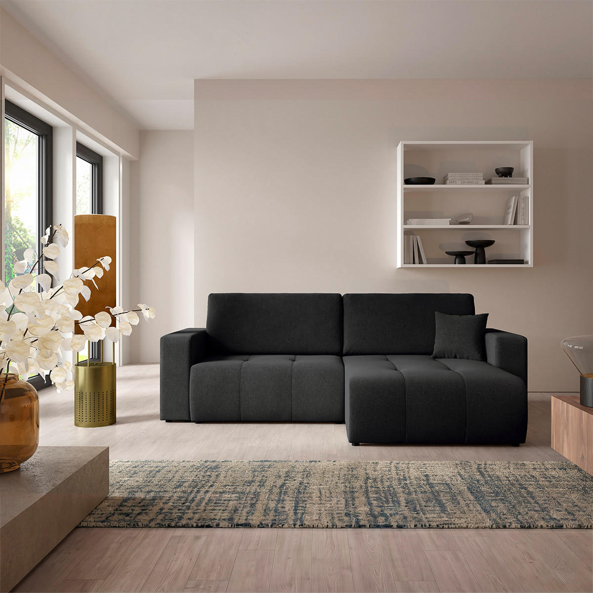 ECKSOFA Giulia 3 Sitzplätze Schwarz - Schwarz, Holz (244/149cm) - Petits-meubles