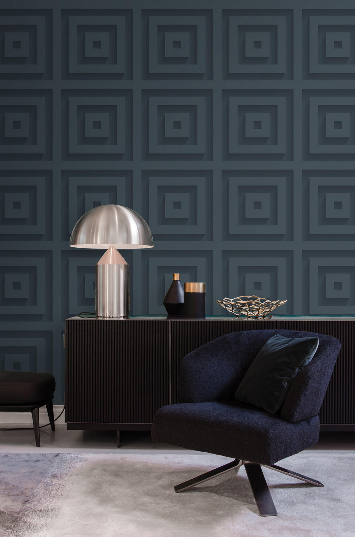 TAPETE 3D-Quadrate 50 x 900 cm - Blau, Papier (50/900cm) - Origin Wallcoverings