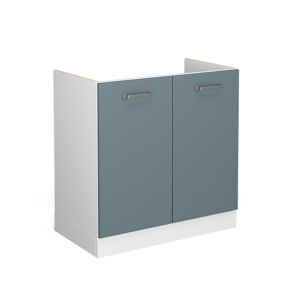 SPÜLENUNTERSCHRANK R-Line Blau-Grau 80 cm mit Türen, ohne Arbeitsplatte - Blaugrau/Weiß, Holzwerkstoff (80/81.6/46cm) - Vicco