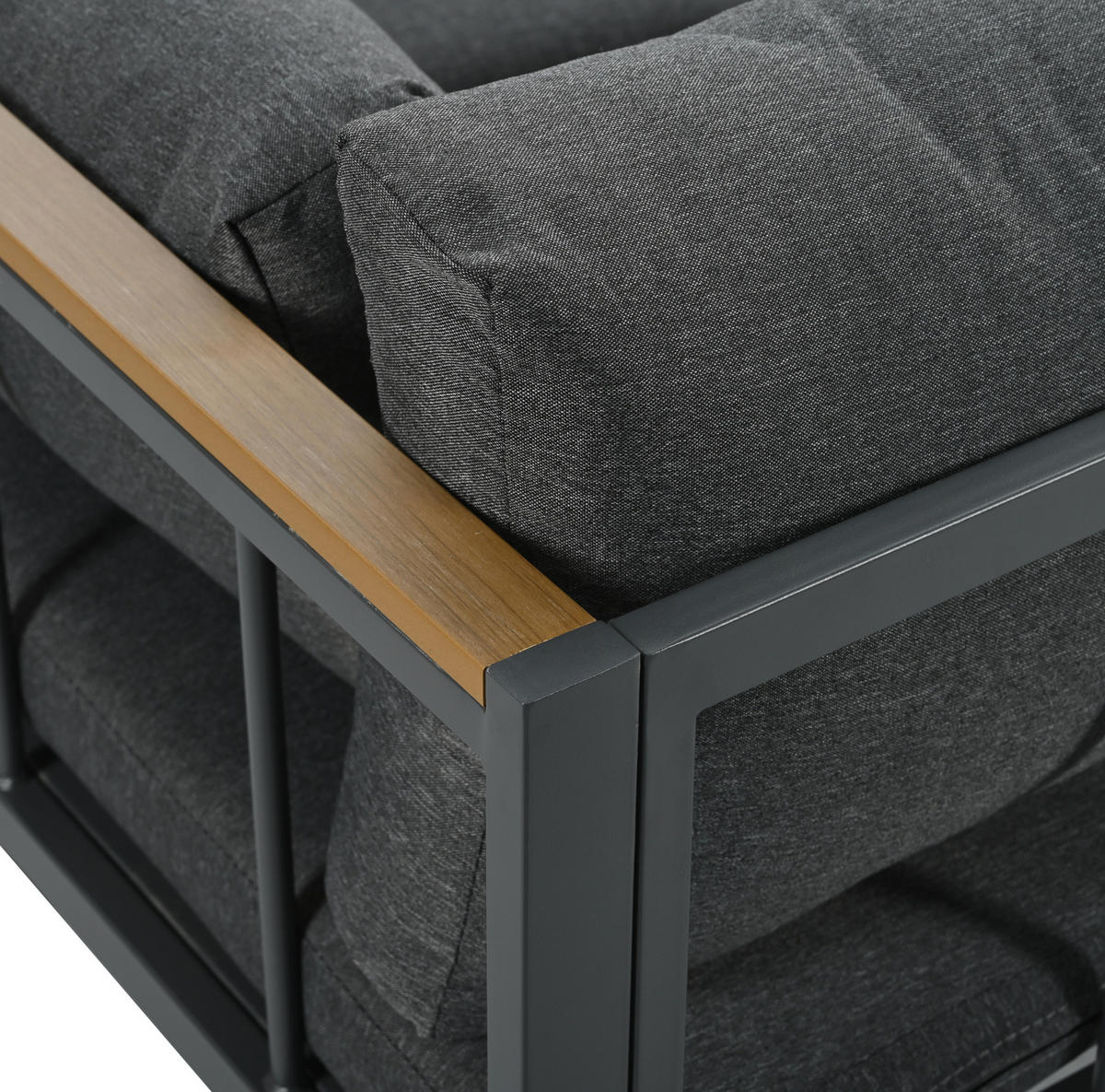 GARTENMÖBEL-SET mit Couchtisch und Hocker, verzinkter Stahlrahmen und Glastischplatte, Grau - Grau, Textil - Redom