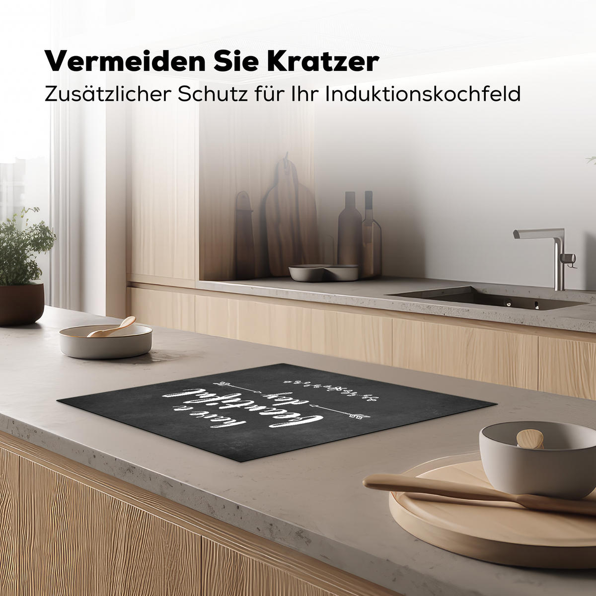 HERDABDECKPLATTE Zitat - Einen schönen Tag - Grau - Weiß Herdabdeckung Induktionsfeld 60x52 cm - Anthrazit, Kunststoff (60/52/0.2cm) - MuchoWow