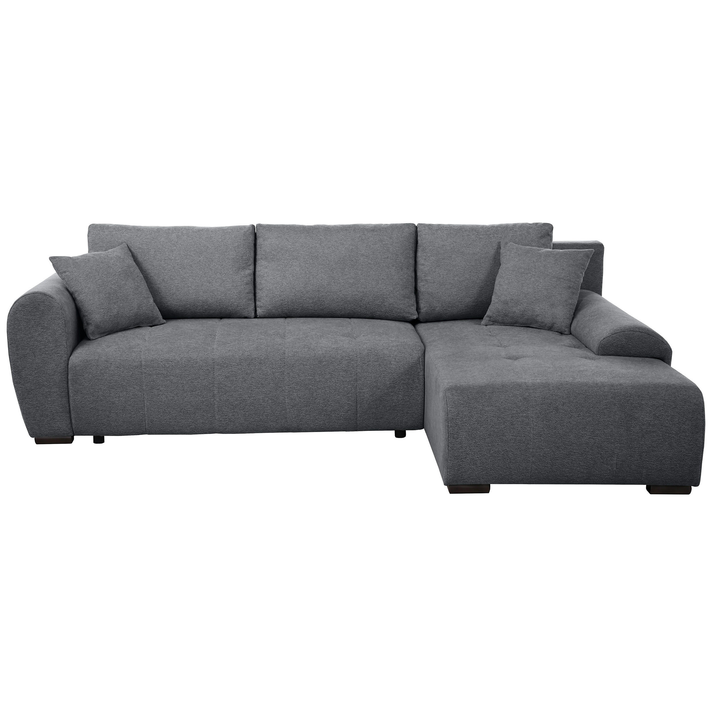 ECKSCHLAFSOFA Dallas mit Bettkasten, 255 cm, Dunkelgrau, rechts, Velour-Stoff - Dunkelgrau, Textil (255/175cm) - Beautysofa