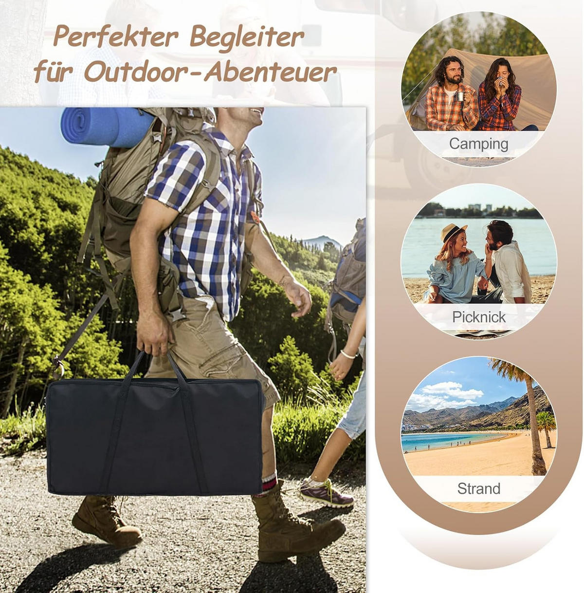 CAMPINGBORD naturlig (2-set) - Naturfärgad, Metall - COSTWAY