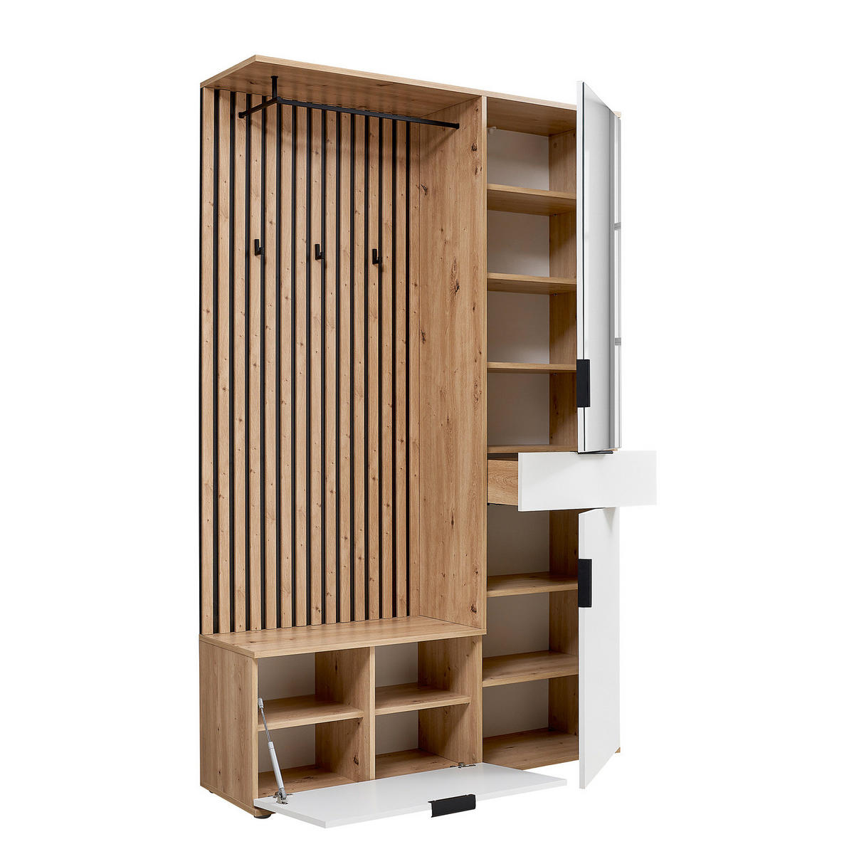 KOMPAKTGARDEROBE - Eiche Artisan Dekor / Weiß - Eichefarben/Weiß, Holzwerkstoff (122/195/35cm) - home24