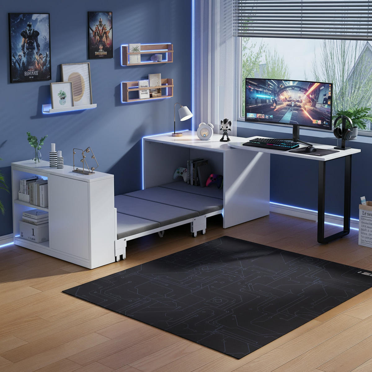 KLAPPBETT mit Schreibtisch 216 x 116 cm Metall/Holzwerkstoff Weiß - Weiß, Metall (116/216cm) - Beauniv