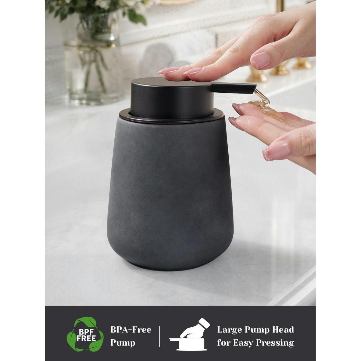 SEIFENSPENDER Keramik Grau 350 ml - Schwarz, Keramik (9.2/12.5/9.2cm)