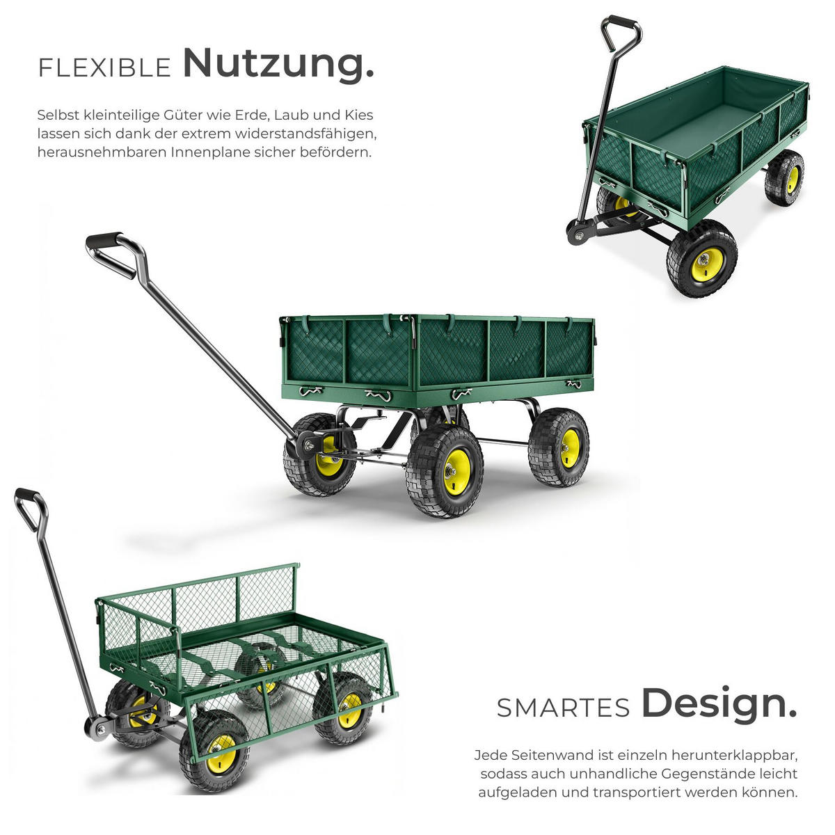 BOLLERWAGEN , Belastbarkeit 350 kg, grün - Grün, Metall (51/56/113cm) - tectake