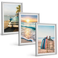 BILDER SET 3er Set - 40x60 cm Silberner Rahmen - Sonnenuntergangsurlaub in Miami - Silberfarben, Kunststoff (40/60cm) - TULUP