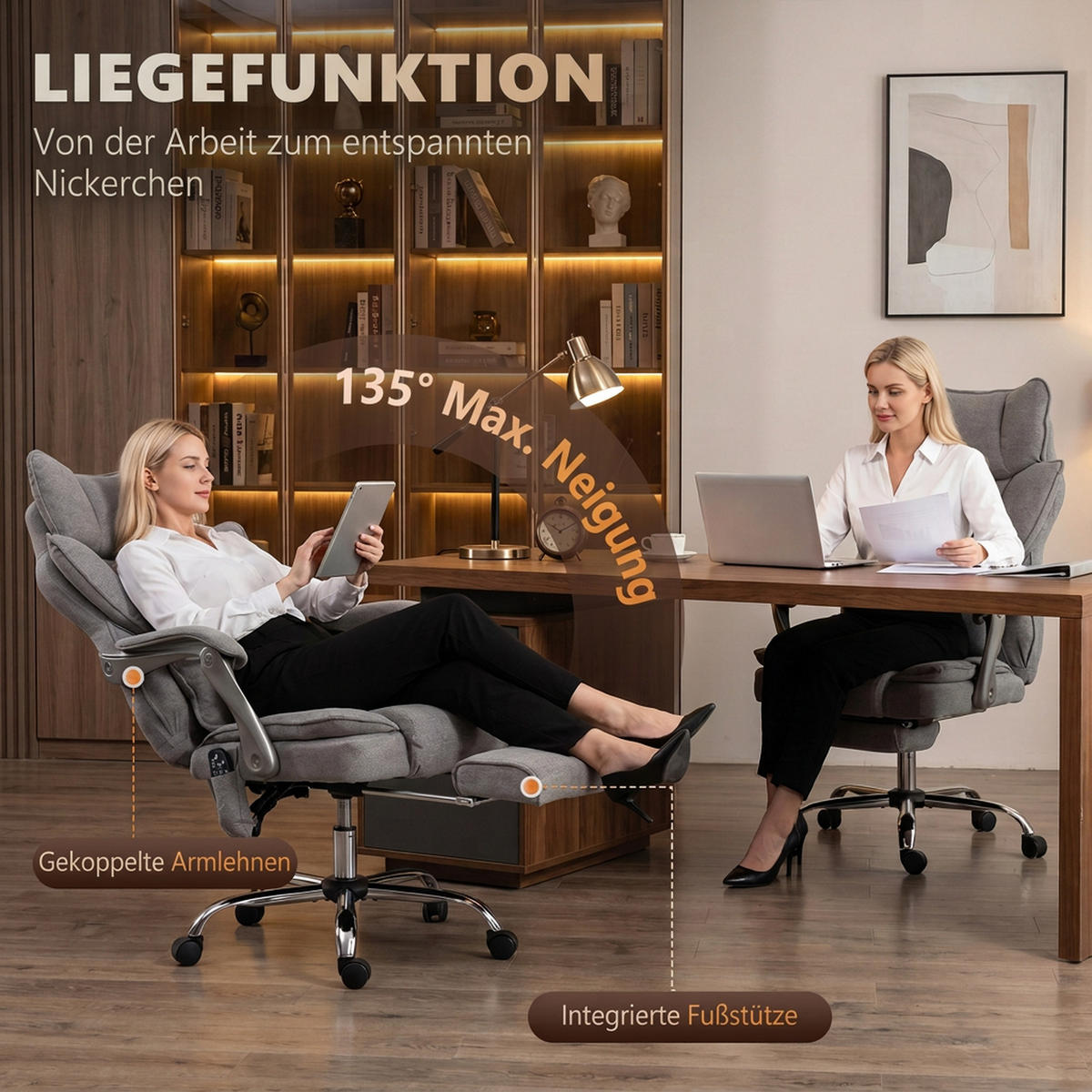 BÜROSTUHL Polyester Grau - Silberfarben/Grau, Kunststoff/Textil (73/123/78.5cm) - HOMCOM