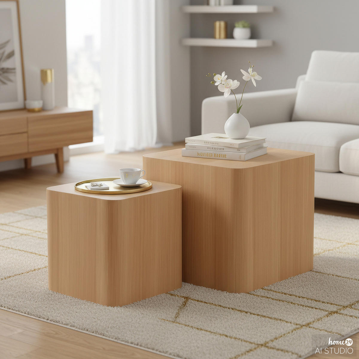 BEISTELLTISCH - 2er-Set - Esche - Eschefarben, Holzwerkstoff (40/40/38cm) - home24