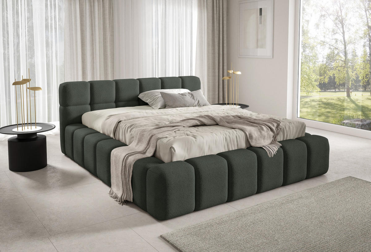POLSTERBETT NUBO PREMIUM 180x200 cm mit Bettkasten – Stoff QUELLE 37 - Grün, Holz (180/200cm) - Dekori_Interiors
