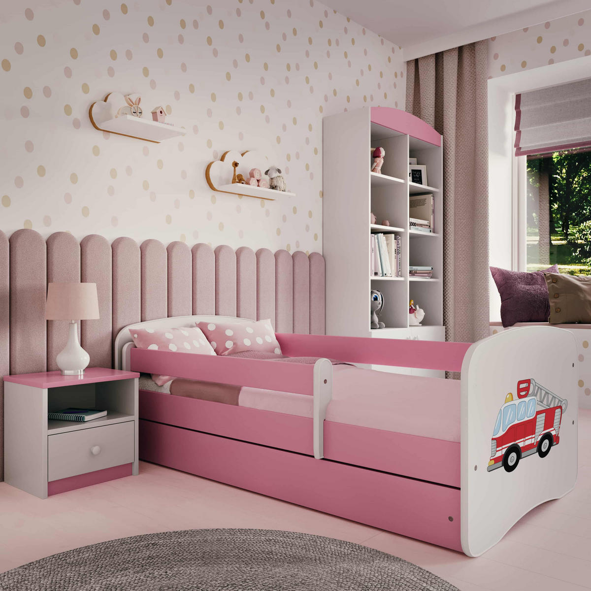 KINDERBETT Löschzug mit Schublade 180/80 90/61/184 - Rosa, Holzwerkstoff (80/180cm) - RAUMHIRSCH FURNITURE
