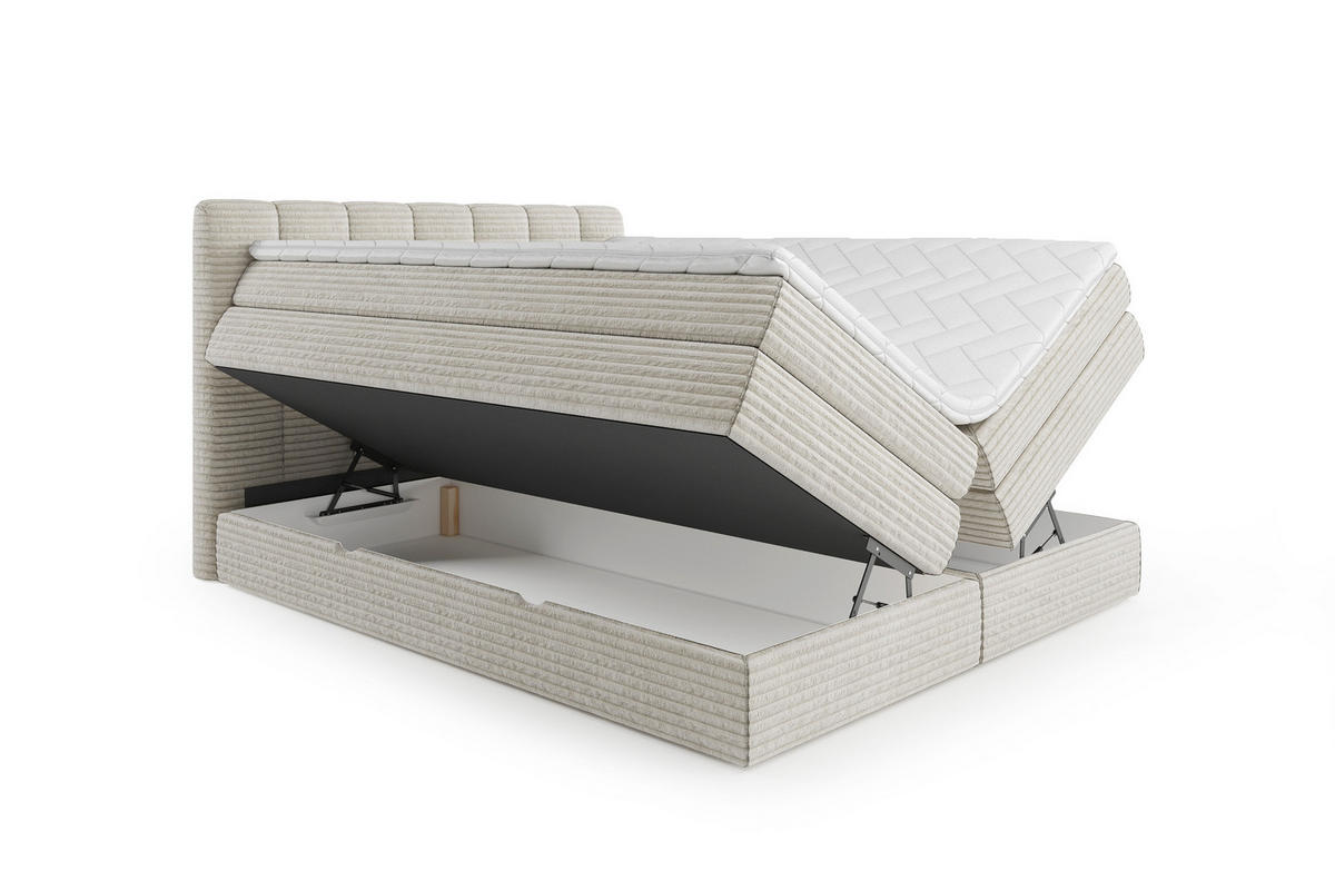 BOXSPRINGBETT Traum 180x200 – in Beige, mit Bettkasten und Gasdruckfedern - Beige, Textil (180/200cm)