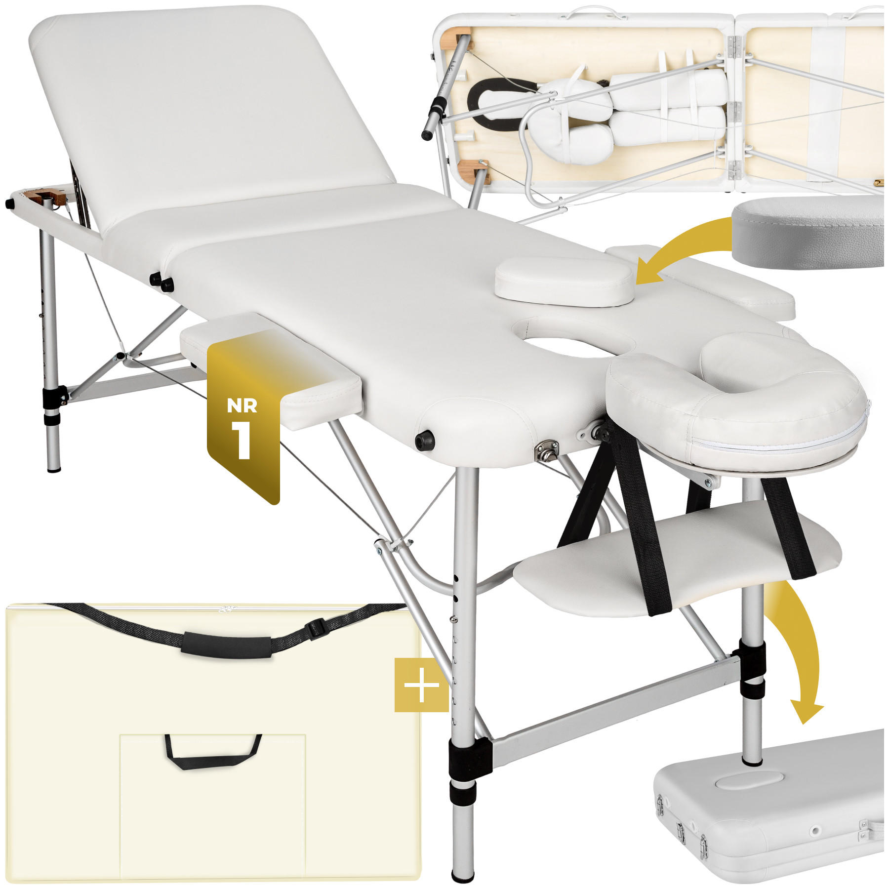 MASSAGELIEGE 3 Zonen, 210 x 95 x 90 cm,weiß - Weiß, Metall (61/68/180cm) - tectake