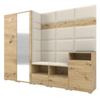 GARDEROBE NELA VIII 250 cm (Modulare Flurmöbel Artisan Eiche mit Spiegel & Sitzpolster Creme 01 Set XL) - Silberfarben/Creme, Holz/Holzwerkstoff (250/187/40cm) - Ravio