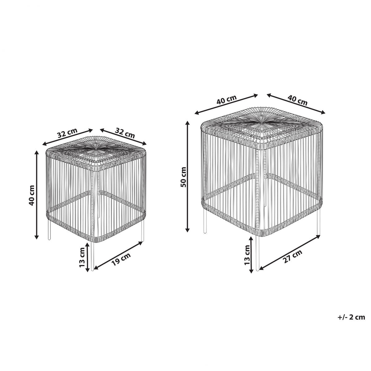 GARTEN-BEISTELLTISCH 2er Set Rattan natürlich quadratisch Cesenatico - Schwarz/Naturfarben, Naturmaterialien (40/40/50cm) - Beliani