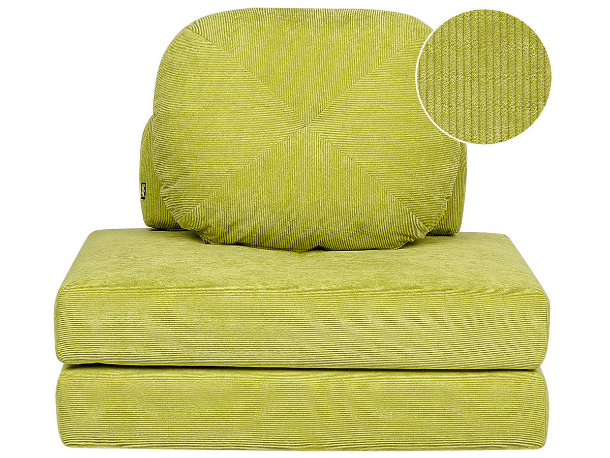 1-SITZER BODENSOFA Cord hellgrün mit Schlaffunktion Olden - Grün, Textil (81/54/91cm) - Beliani