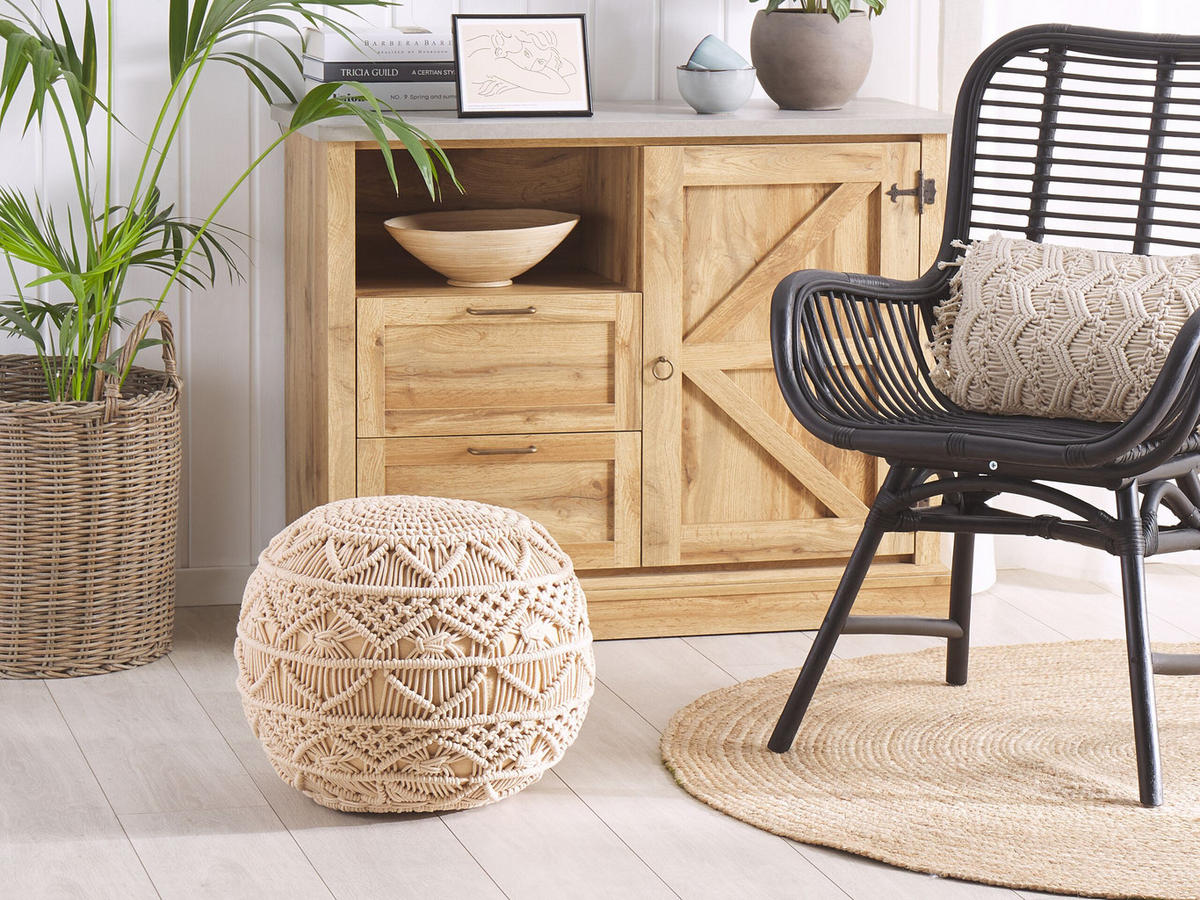 POUF Kayseri 40/40/40 cm - Beige, Naturmaterialen/Textil (40/40/40cm) - Beliani