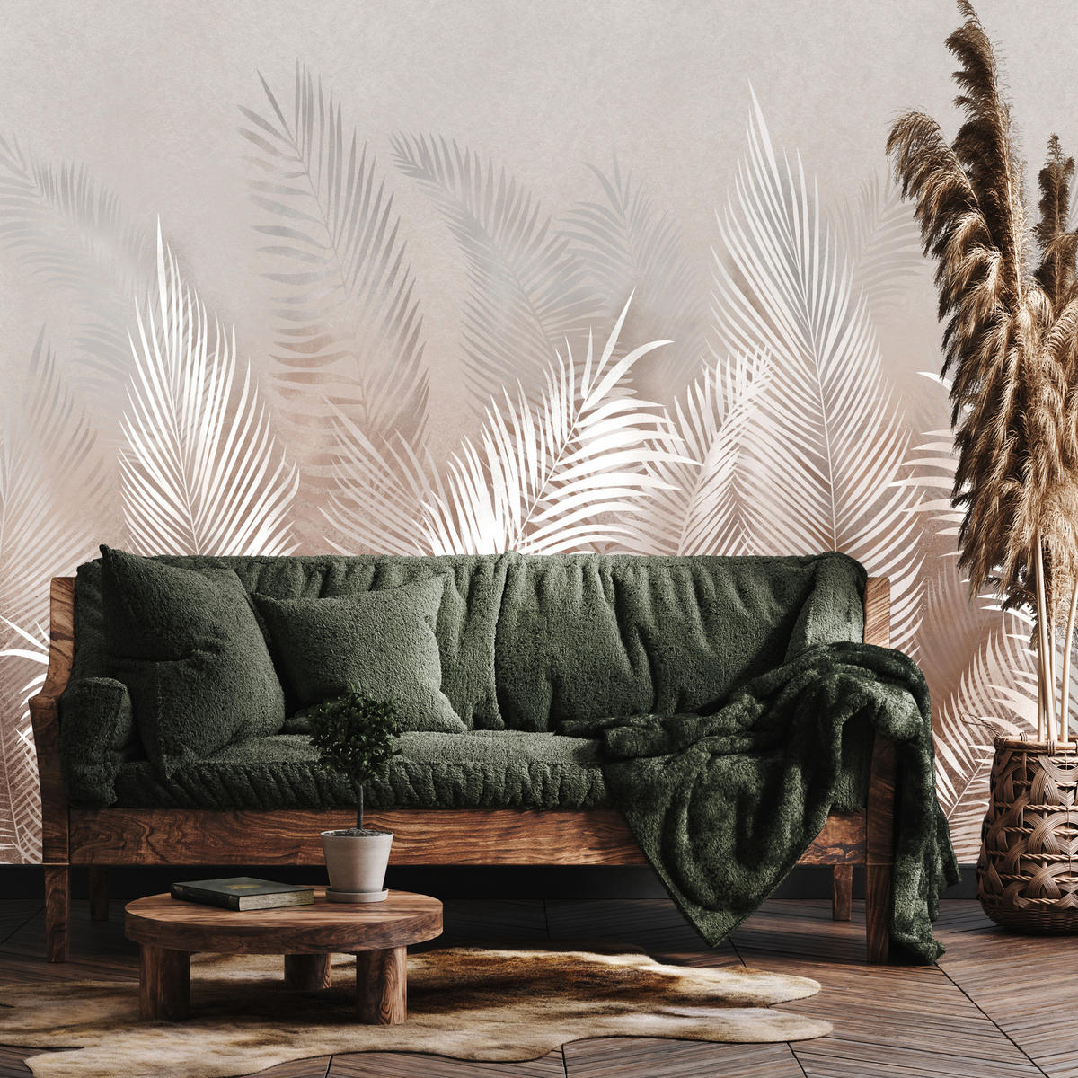 FOTOTAPETE Palmenblätter Pflanzen Natur Boho Stil 520x318cm - Beige/Braun, Papier (520/318cm) - Muralo