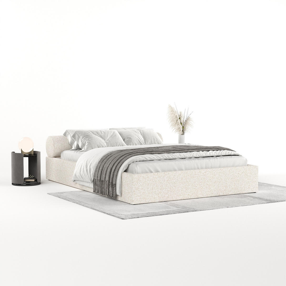 POLSTERBETT Solvo mit Stauraum 200/200 cm Creme im Blur Stoff - Creme/Schwarz, Holz/Holzwerkstoff (200/200cm) - AltaBeds
