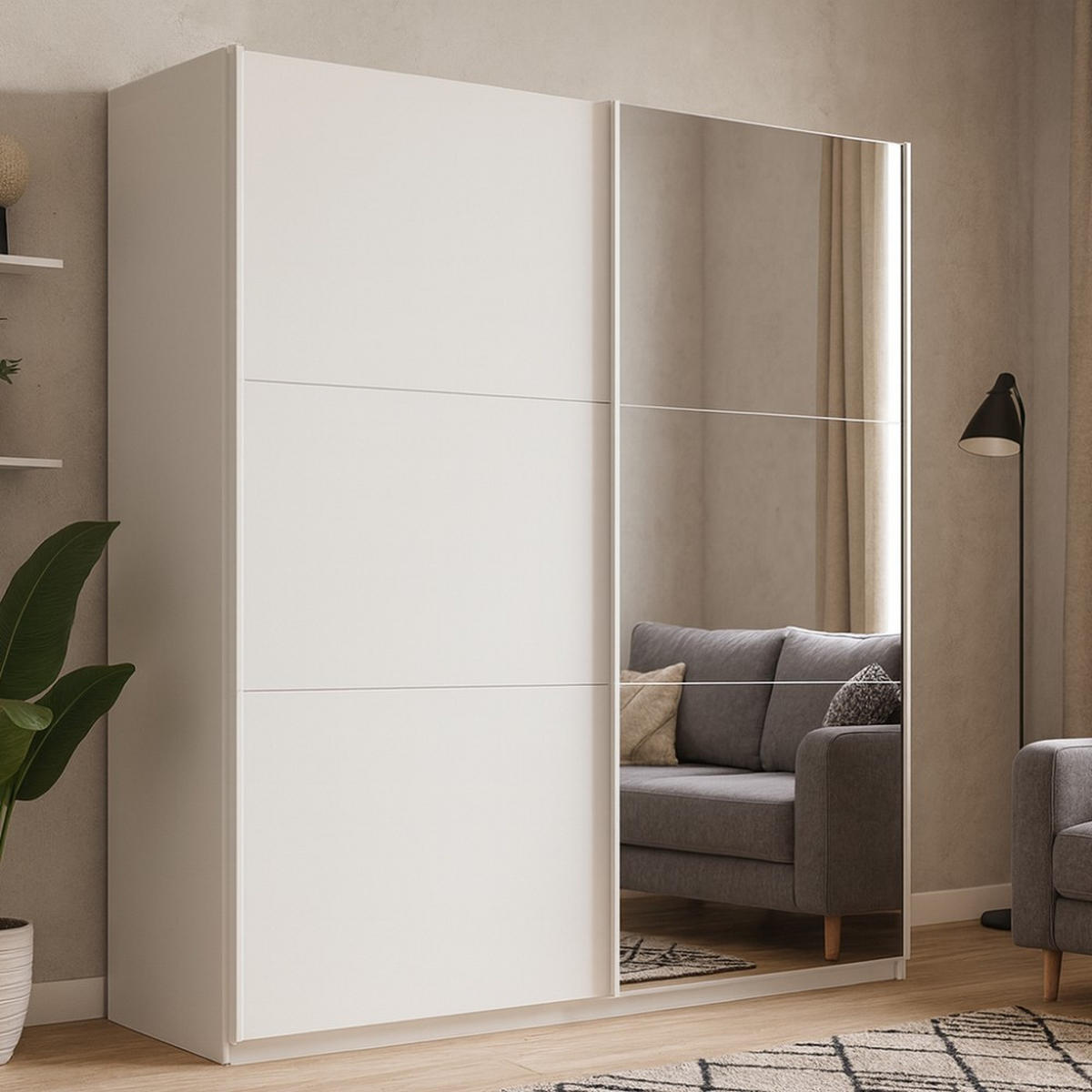 SCHWEBETÜRENSCHRANK Rossa mit 2 Türen und Spiegel, 225 cm, Weiß - Weiß, Holzwerkstoff (225/244/65cm) - Beautysofa