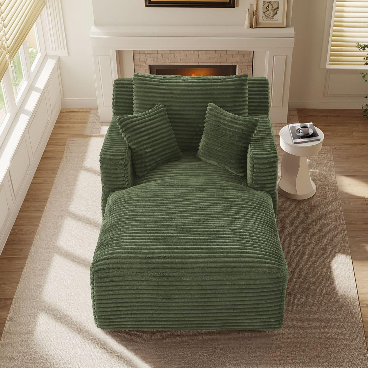 SOFA Cord Grün als Relaxsessel und Schlafsofa - Grün, Textil (100/82/166cm) - WISHDOR