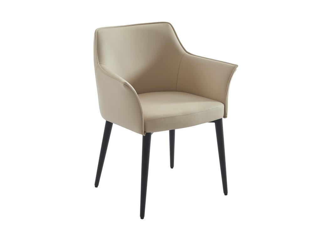 STUHL mit Armlehnen 6er-Set - Kunstleder & schwarzes Metall - Beige - MIALOV - Beige, Leder (57/78/61.5cm) - Vente-Unique