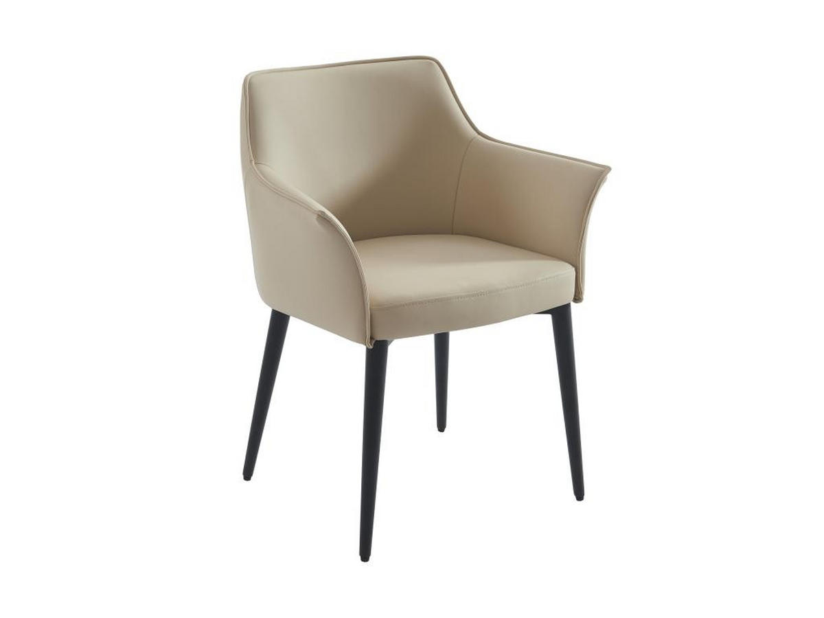 STUHL mit Armlehnen 2er-Set - Kunstleder & schwarzes Metall - Beige - MIALOV - Beige, Leder (57/78/61.5cm) - Vente-Unique