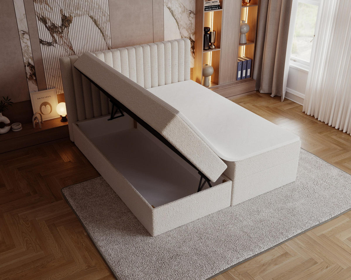 BOXSPRINGBETT Boucle 160x200 Daliro mit Bettkasten, Matratze H3, Creme - Creme, Holz/Textil (160/200cm) - Emporius