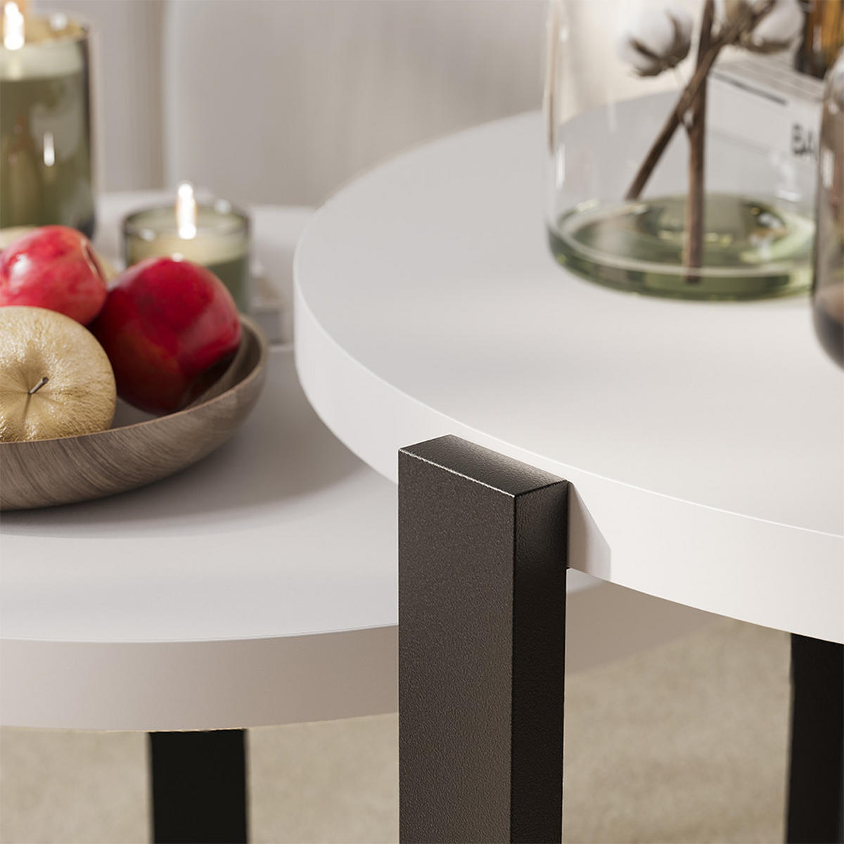 COUCHTISCH-SET Norin, Weiß/Schwarz, 60 x 60 cm - Schwarz/Weiß, Holzwerkstoff (60/60/45cm) - Vicco