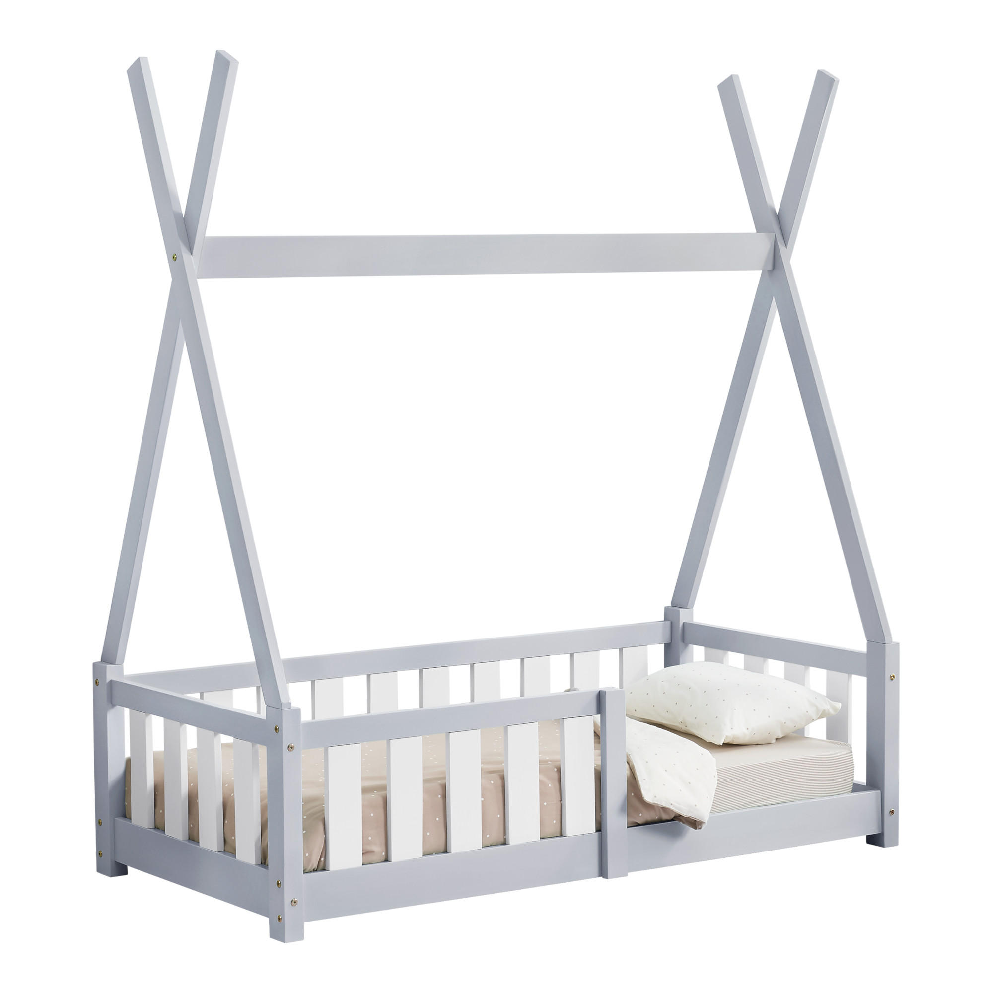 KINDERBETT Helsingborg - Hellgrau, Holz (70/140cm) - [en.casa]