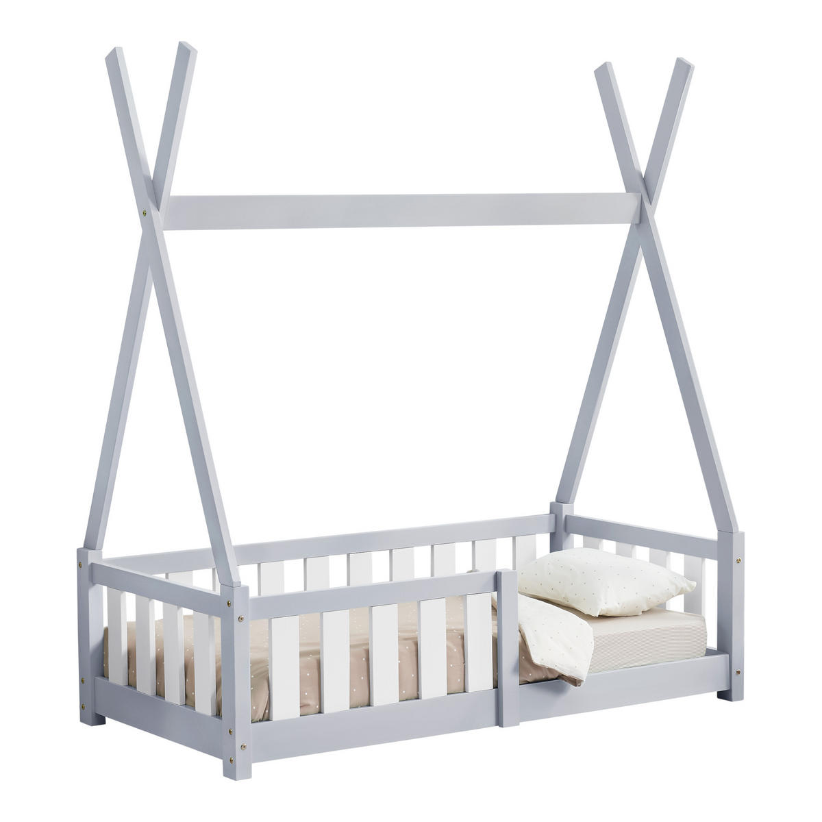KINDERBETT Helsingborg - Hellgrau, Holz (70/140cm) - [en.casa]