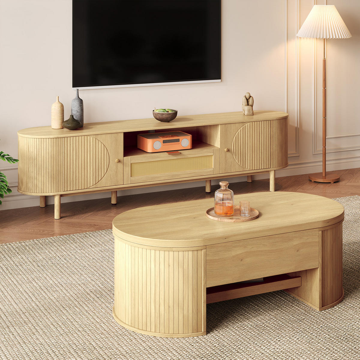 TV-SCHRANK SET Höhenverstellbar Couchtisch Stauraum MDF - Braun, Holz (60.96/14.61/125.1cm) - FLIEKS