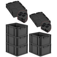 EUROBOX 5x NextGen Color mit Auflagedeckel 22x30x40 cm 20 Liter Schwarz Griffe schwarz zu - Anthrazit/Schwarz, Kunststoff (30/22/40cm) - PROREGAL