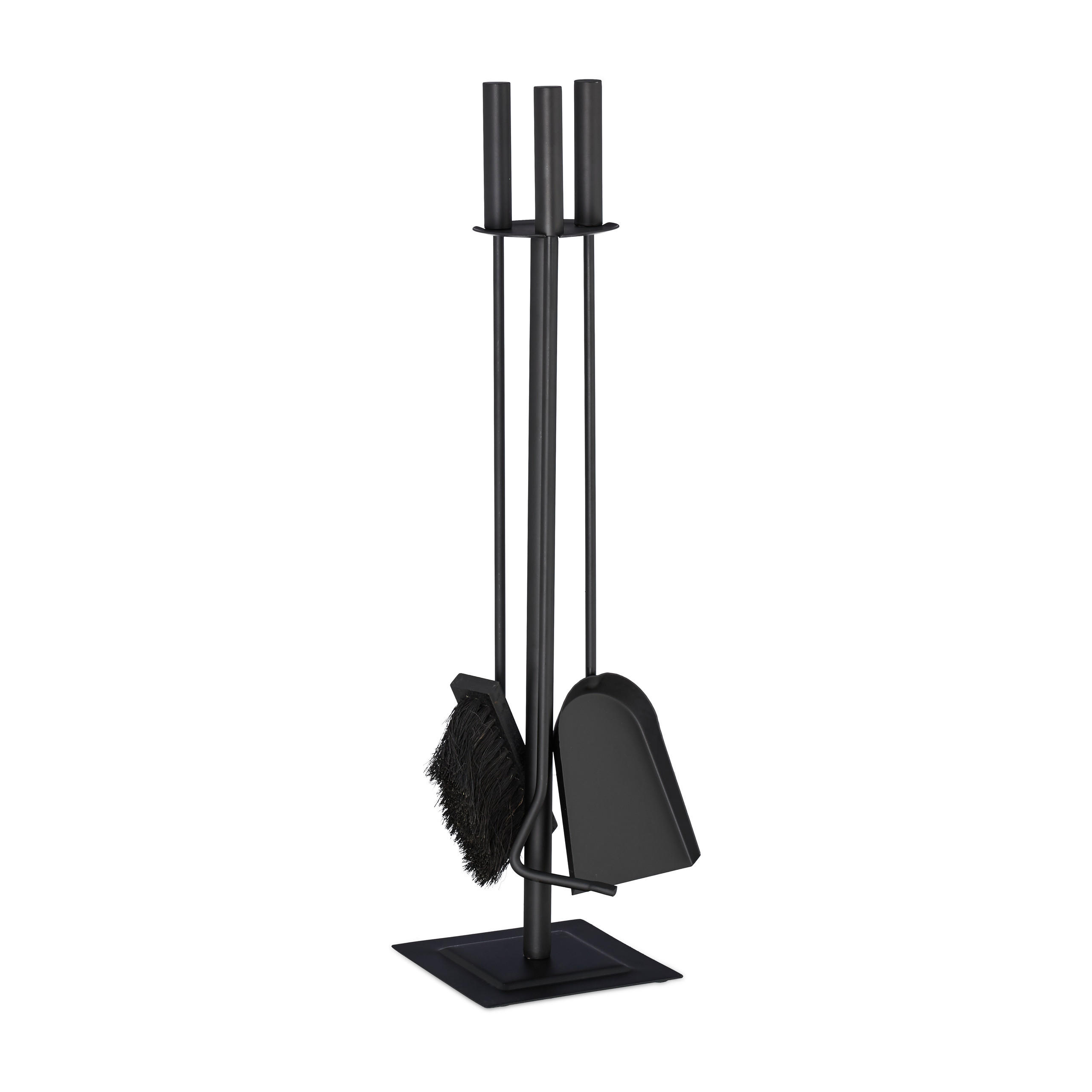 KAMINBESTECK 4tlg. - Schwarz, Holz/Kunststoff (15/61/15cm) - Relaxdays