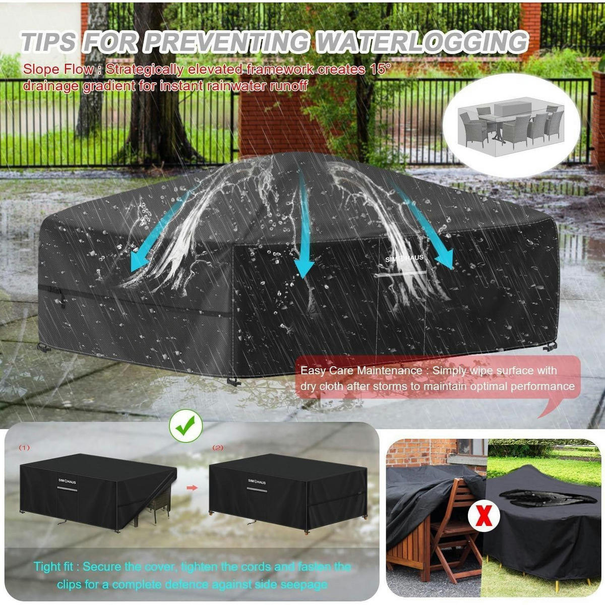 ABDECKHAUBE für Gartenmöbel 140x80x80cm Wasserdicht 420D Oxford Schwarz - Schwarz, Textil (140/80/140cm)