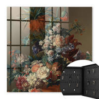 SCHLÜSSELBOX Schwarz 30x30 cm- Türöffnung nach rechts - Blumenstrauß - Grün, Metall (30/30/5cm) - TULUP