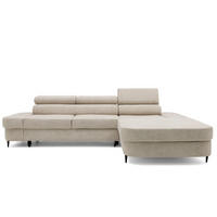 ECKSOFA JAZZ L Rechts mit Schlaffunktion 127x216 Velours Beige - Beige/Schwarz, Holz/Textil (237/285cm) - Muffo