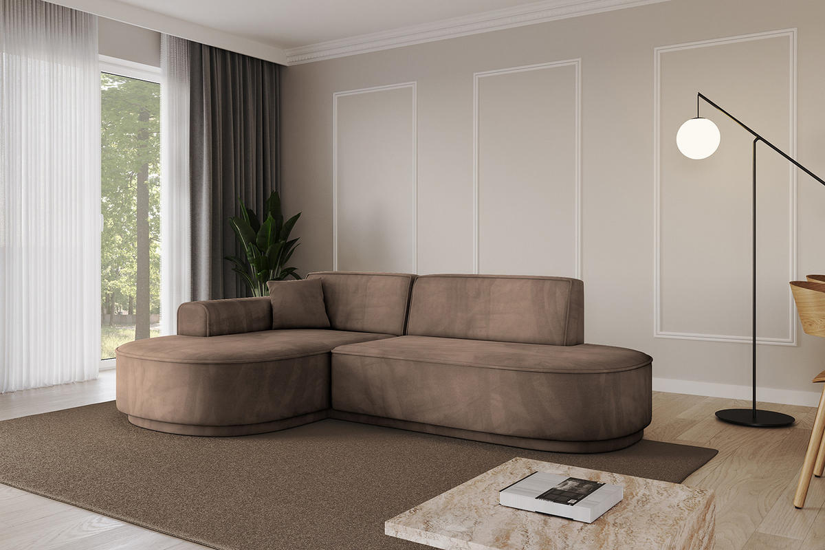 ECKSOFA Ottomane Links MARI-L1-v3 - 243x171x83 cm Braun Velours - Schwarz/Braun, Holzwerkstoff/Kunststoff (243/171cm) - ALTDECOR