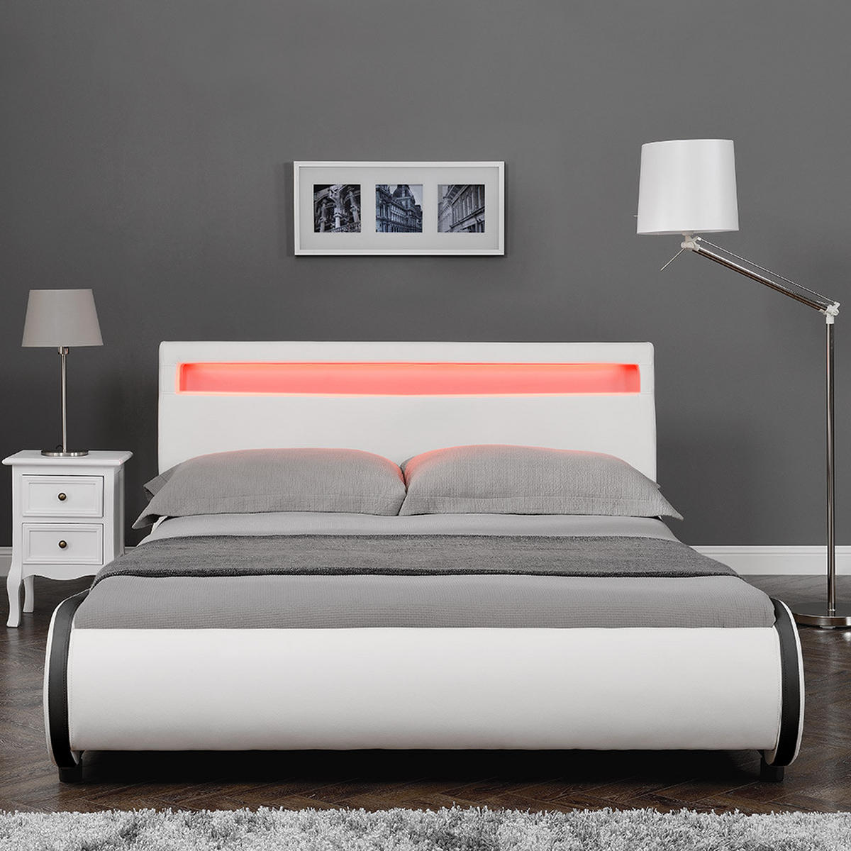 POLSTERBETT Valencia mit LED-Beleuchtung - Weiß, Textil (180/200cm) - Corium